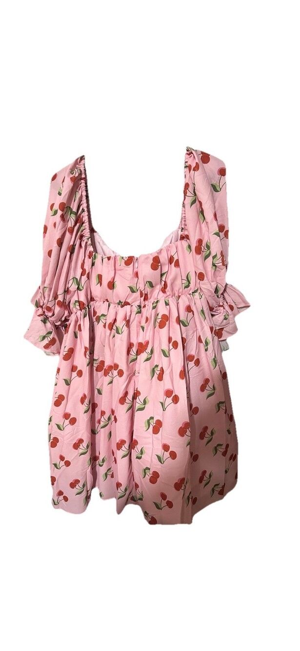 Smak Parlour Dress sz 3X pink cherry print off shoulder tulle flare mod quirky - Picture 8 of 9